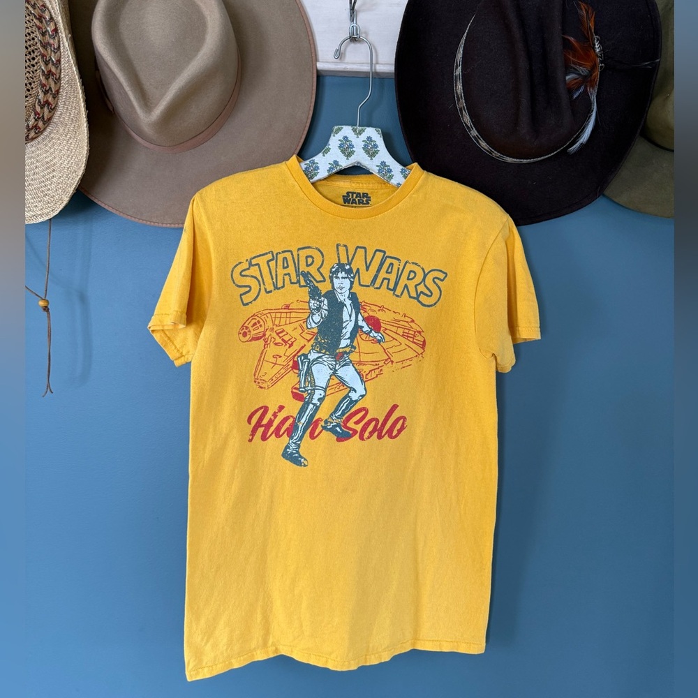 Vintage Star Wars Han Solo Disney mustard yellow tee sz small